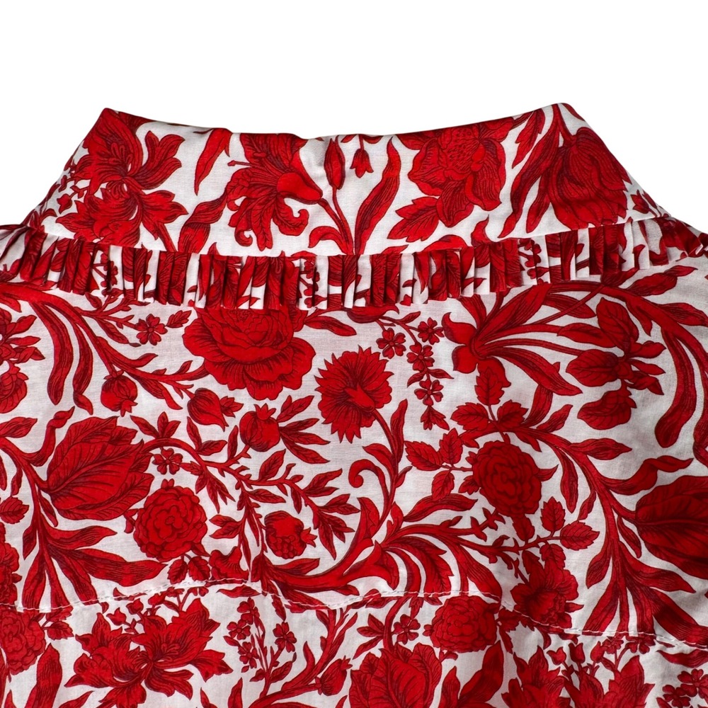 J.Crew Liberty Sambourne Fabric Floral Ruffle Collar Blouse Women S Cropped Red - Picture 10 of 10